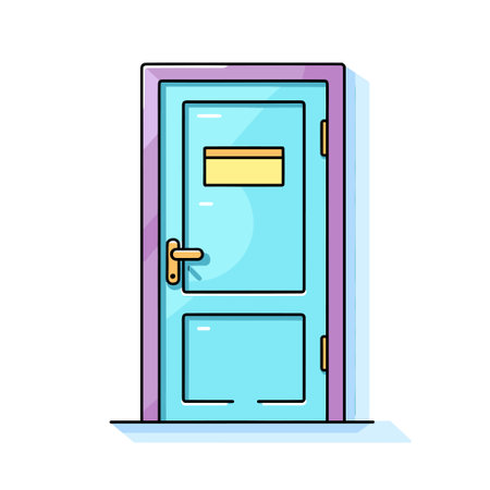 Vector of a blue door with a yellow sticker - simple and minimalist designのイラスト素材
