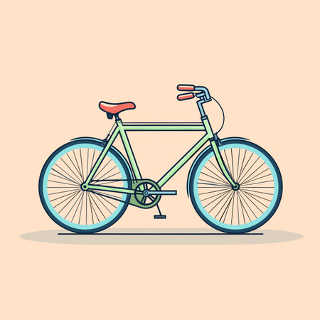 Vector of a blue bicycle with a red seat on a beige backgroundのイラスト素材