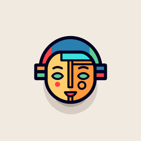 Vector of a vibrant yellow and blue face wearing headphonesのイラスト素材