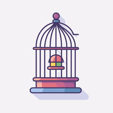 Vector of a colorful bird in a decorative cageのイラスト素材