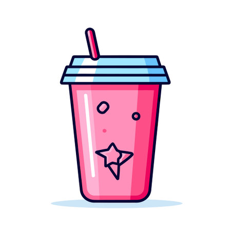 Vector of a refreshing pink drink with a colorful strawのイラスト素材