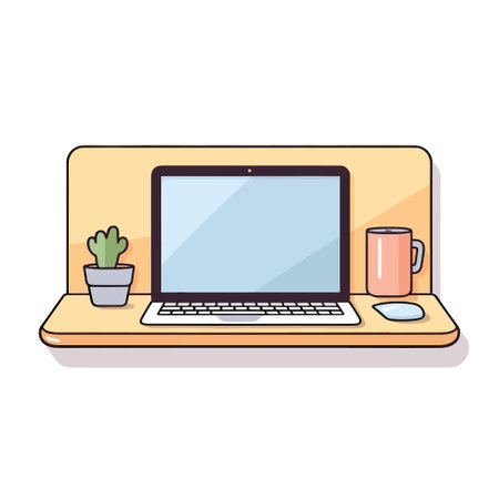 Vector of a laptop computer on a stylish wooden deskのイラスト素材