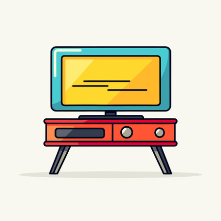 Vector of a modern flat screen TV on a vibrant red tableのイラスト素材