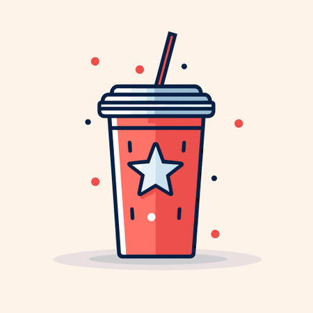 Vector of a red cup with a star icon and a straw, isolated on a white backgroundのイラスト素材