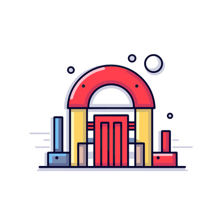 Vector of a vibrant red and yellow building with a striking red doorのイラスト素材