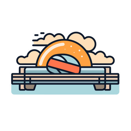 Vector of an orange fruit resting on a rustic wooden benchのイラスト素材