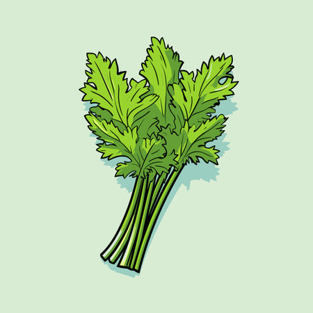 Vector of green leafy vegetables on a light green background with a clean and minimalistic designの素材