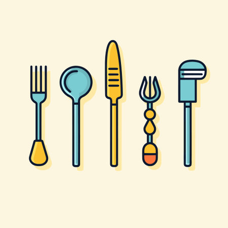 Vector of a colorful lineup of various kitchen utensilsのイラスト素材