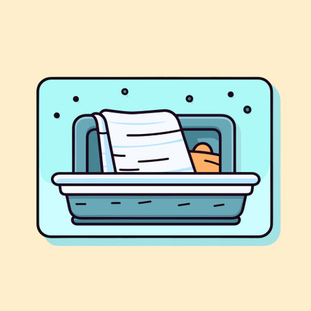 Vector of a blue basket with a sheet of paper inside, representing an icon or vector designのイラスト素材