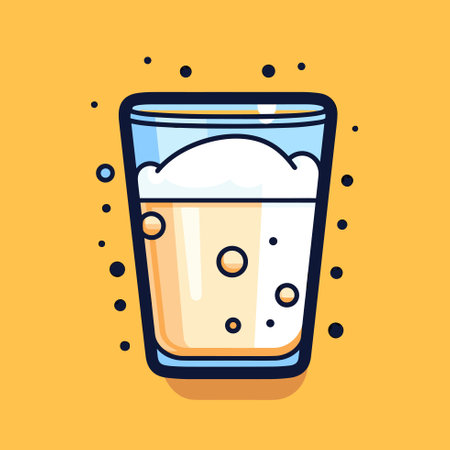 Vector of a colorful glass filled with liquid on a vibrant yellow backgroundのイラスト素材