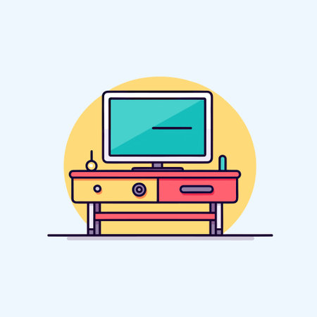 Vector of a modern desk with a sleek flat screen TVのイラスト素材