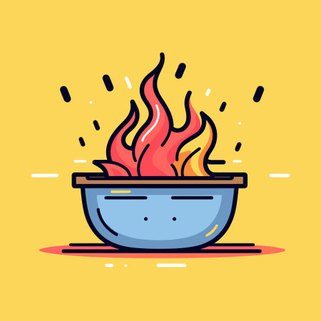 Vector of a vibrant, fiery bowl on a bright yellow backdropのイラスト素材