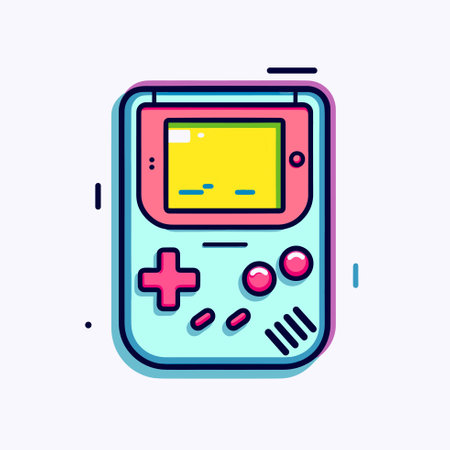 Vector of a vintage Game  with a yellow screen and a red button, capturing nostalgia and retro gaming vibesのイラスト素材