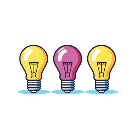 Vector of three colorful light bulbs in a creative compositionのイラスト素材