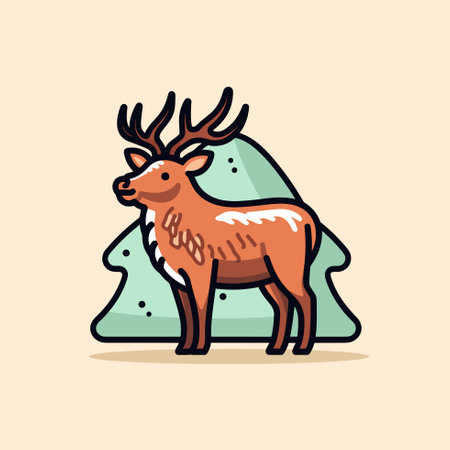 Vector of a majestic deer standing in front of a tall treeのイラスト素材