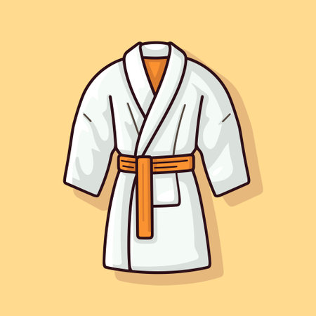 Vector of a minimalist white robe with a stylish brown belt on a vibrant yellow backgroundのイラスト素材
