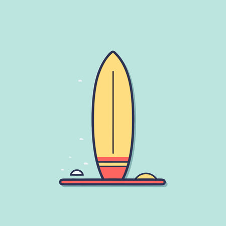Vector a vibrant yellow surfboard resting on a sleek blue backdropのイラスト素材