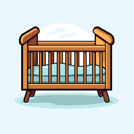 Vector of a cozy wooden crib with a soft blanketのイラスト素材