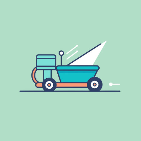 Vector a blue wagon with a sprayer attachment on top in a fieldのイラスト素材
