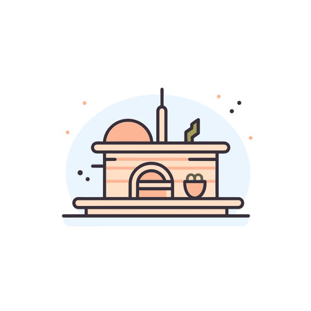 Vector of a clock tower building icon in a minimalist line styleのイラスト素材