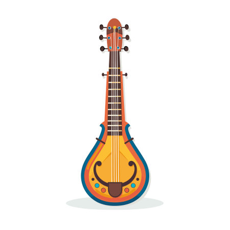 Vector of an orange and blue ukulele with a smiley face, perfect for adding a touch of fun to your musicのイラスト素材