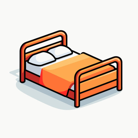 Vector of a cozy wooden bed with vibrant orange sheetsのイラスト素材
