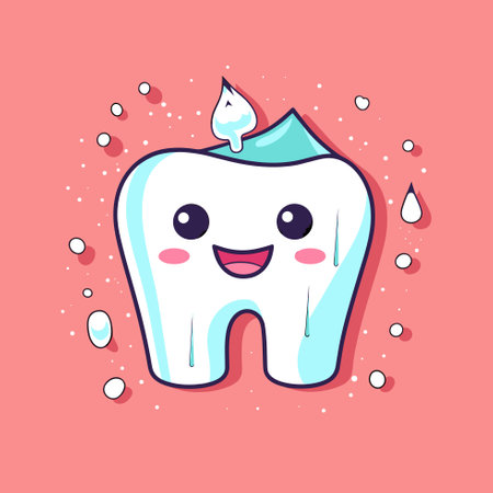 Vector of a cartoon tooth with a bird perched on top, symbolizing dental health and nature intertwinedのイラスト素材