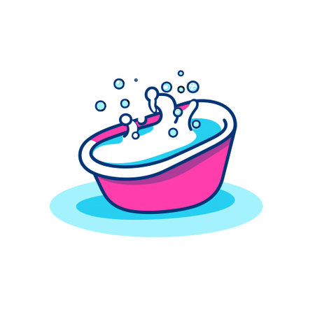 Vector of a bubbly bathtub with playful bubbles floating in the airのイラスト素材