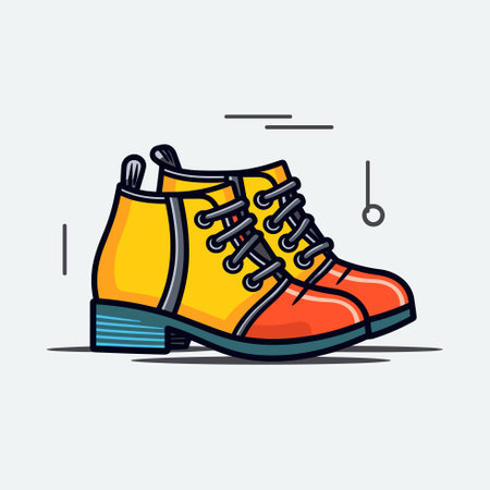 Vector of a vibrant pair of orange and yellow shoes on a clean white backgroundのイラスト素材