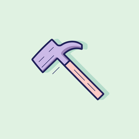 Vector of a pink-handled hammer on a green background, icon-style and flat designのイラスト素材