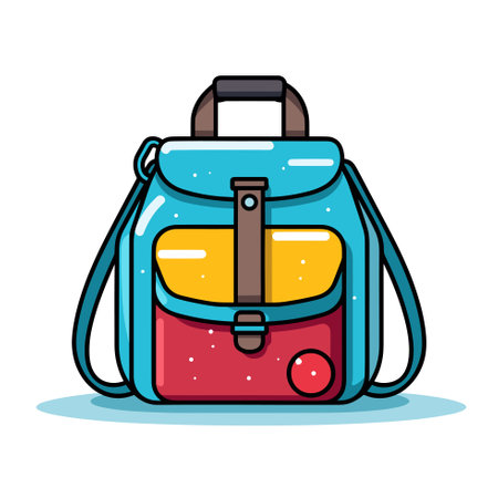 Vector of a blue backpack with a vibrant yellow and red designのイラスト素材