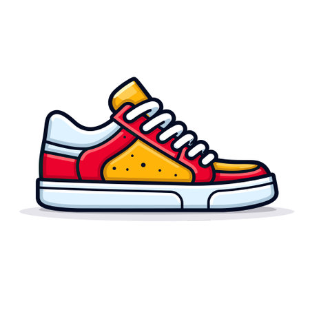 Vector of a vibrant red and yellow sneaker with crisp white lacesのイラスト素材