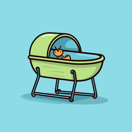 Vector of a cute cartoon baby enjoying a bath in a colorful tubのイラスト素材
