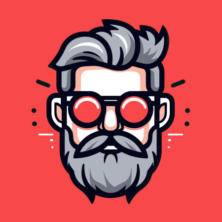 Vector of a bearded man with glasses in a modern and stylish vector iconのイラスト素材