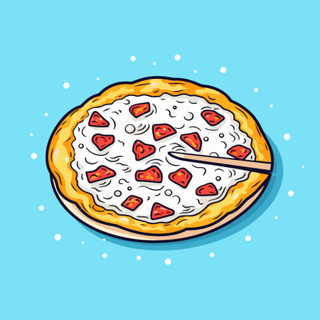 Vector of a flat icon of a pizza on a plate with a fork in itの素材
