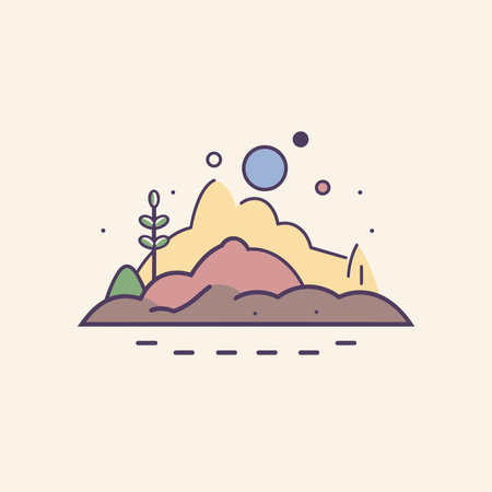 Vector of a mountain with a tree on top, in a flat and minimalist styleのイラスト素材