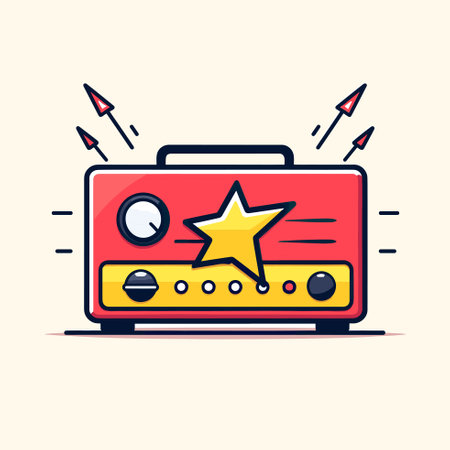 Vector of a vibrant red and yellow radio with a shiny star iconのイラスト素材