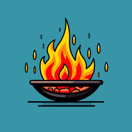 Vector of a flaming bowl on a vibrant blue background, representing energy and powerのイラスト素材