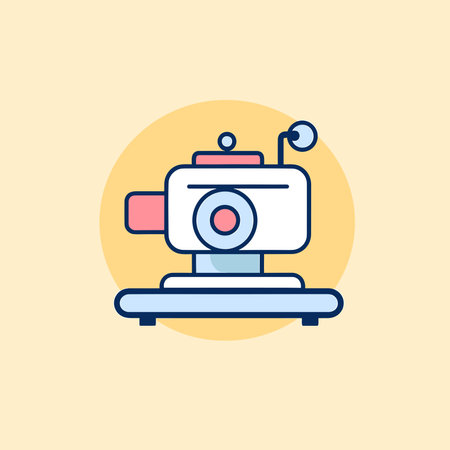 Vector a camera on a stand against a vibrant yellow backgroundのイラスト素材