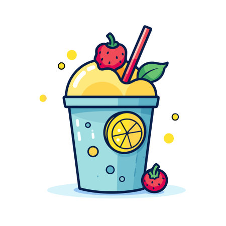 Vector of a delicious cup of ice cream with fresh strawberries and a zesty lemon slice on topのイラスト素材