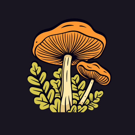 Vector of mushrooms on black backgroundの素材