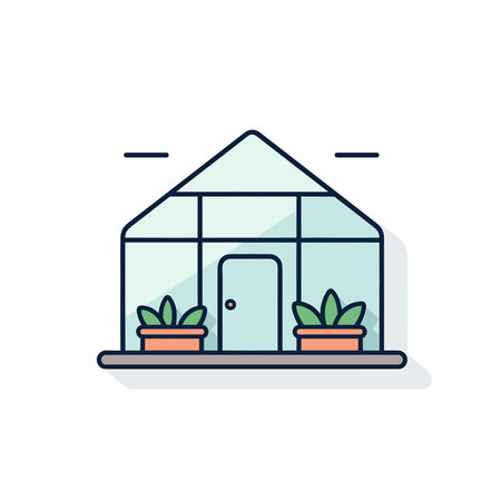 Vector of a house with two potted plants in front of itのイラスト素材