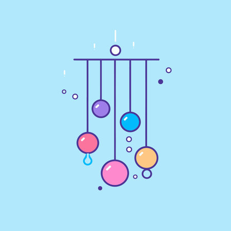 Vector of a blue background with hanging balls in a flat and minimalist styleのイラスト素材