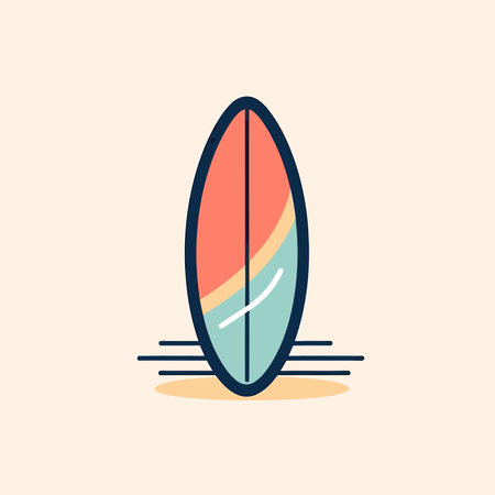 Vector of a vibrant surfboard resting on a sandy beach with a clear blue sky in the backgroundのイラスト素材