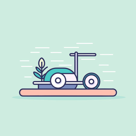 Vector of a flat icon vector of a lawn mower with a plant on topのイラスト素材
