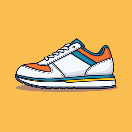 Vector of a vibrant white and orange shoe against a bold yellow backgroundのイラスト素材