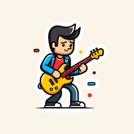 Vector of a man playing a guitar on a white backgroundのイラスト素材