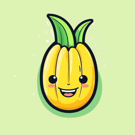 Vector of a cheerful and vibrant pineapple with a cute smiley faceのイラスト素材