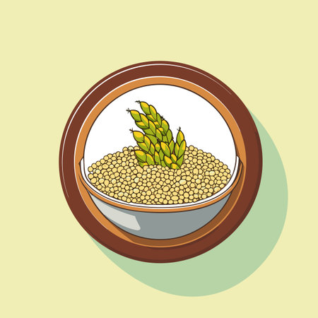 Vector of a flat icon of a bowl filled with beans and a plantの素材