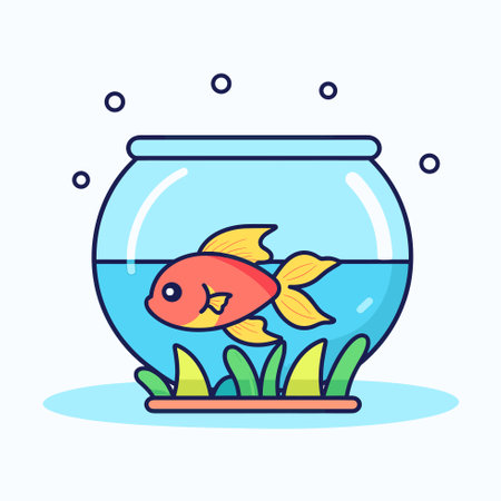 Vector of a goldfish swimming in a crystal-clear fish bowlのイラスト素材